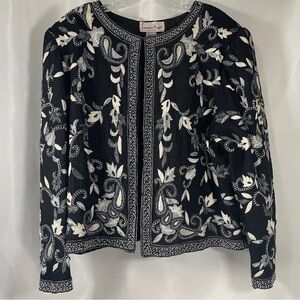 Laurence Kazar Black and White Floral Blazer